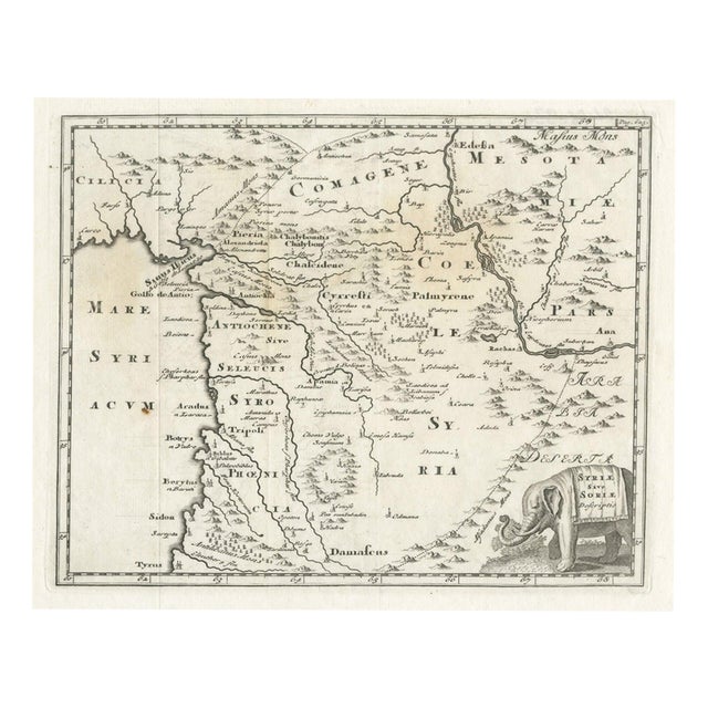 Antique Map of Ancient Syria with Elephant Cartouche by Cluver, 1697 For Sale