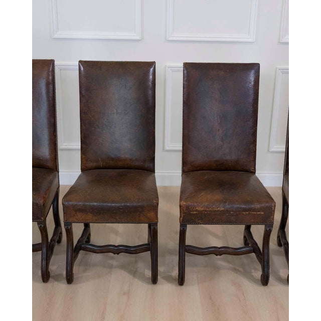 Set of Six 19th Century Spanish Leather Dining Chairs For Sale - Image 4 of 9