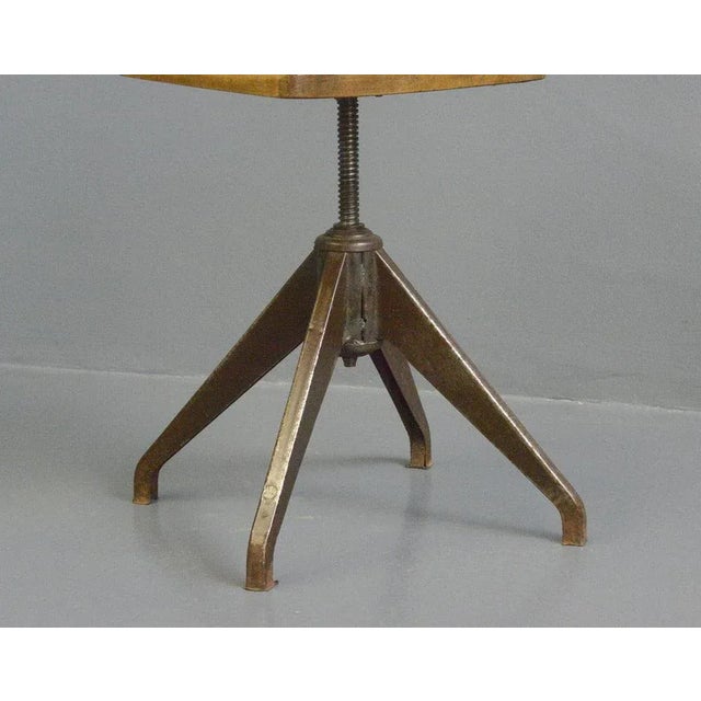 Steel frame with wooden seat and backrest - Height adjustable - Original brown paint - Branded "Rowac" on one leg -...