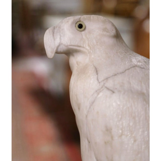 French 19th Century French Carved Marble Eagle Sculpture With Glass Eyes For Sale - Image 3 of 12