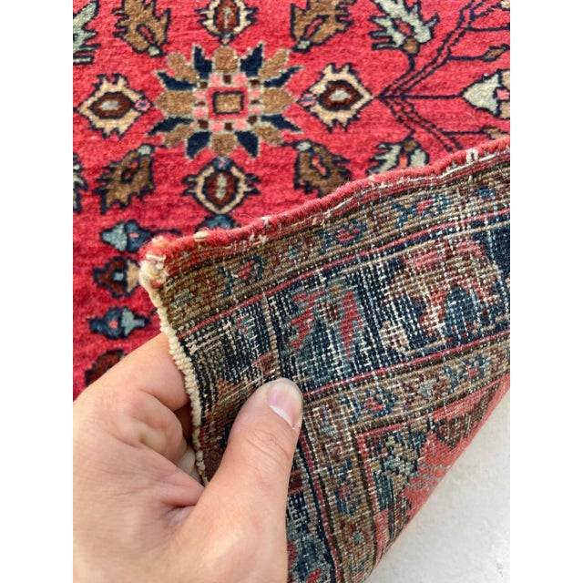 Red Antique Lamb Wool Artistic Botanical Mat Rug 1.11 x 2.2 For Sale - Image 8 of 9