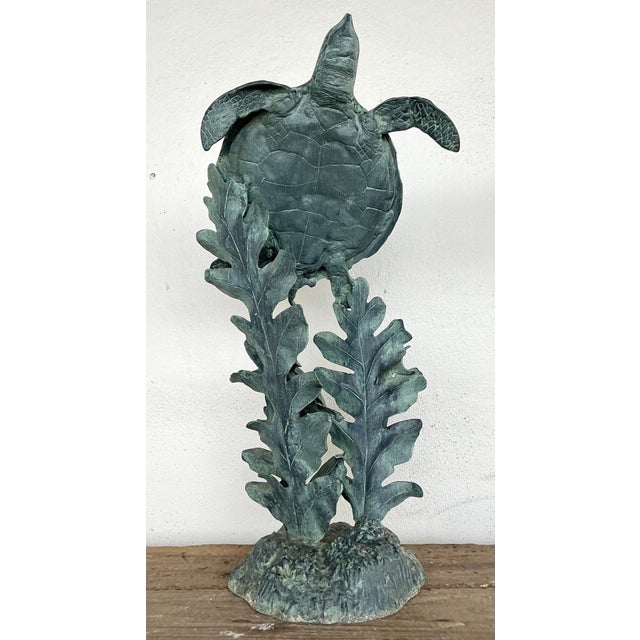 Metal Vintage Verdigris Cast Aluminum Sea Turtle Sculpture For Sale - Image 7 of 12