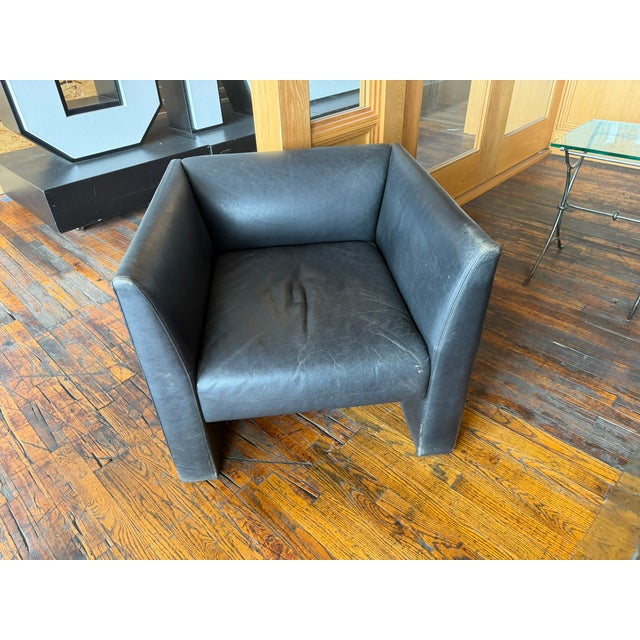 Postmodern Gary Lee for Niedermeier Black Leather Architectural Armchair, Mid-1990s For Sale - Image 3 of 13