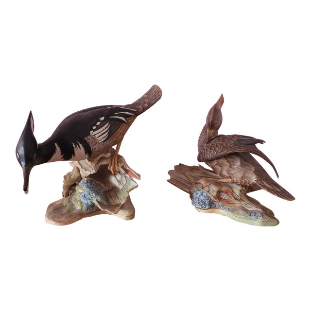 Boehm Porcelain Sculpture Pair Hooded Mergansers Water Fowl Birds Male & Female For Sale