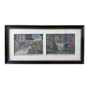 Pair of Antique 18th C Prodigal Son Engraving Prints - Framed