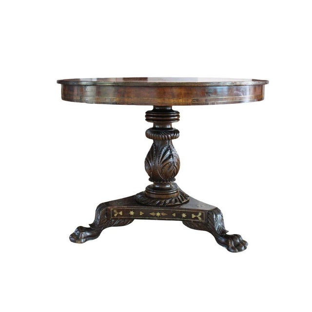 Wood Antique William IV Style Brass-Inlaid Pedestal Center Table, Early 19th Century For Sale - Image 7 of 10