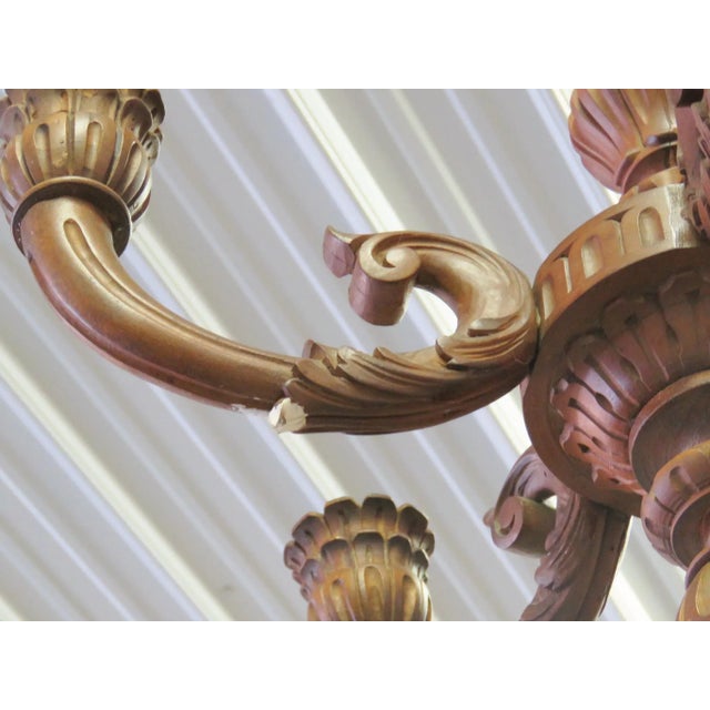 1940s Antique Carved Walnut Chandelier For Sale - Image 5 of 5
