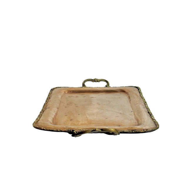 Vintage French Provincial Brass and Copper Two Handle Serving Cocktail Tray For Sale - Image 10 of 18