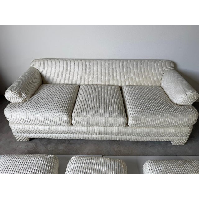 Vintage Century Furniture White Textured Fabric Three-Seater Sofa For Sale - Image 15 of 18
