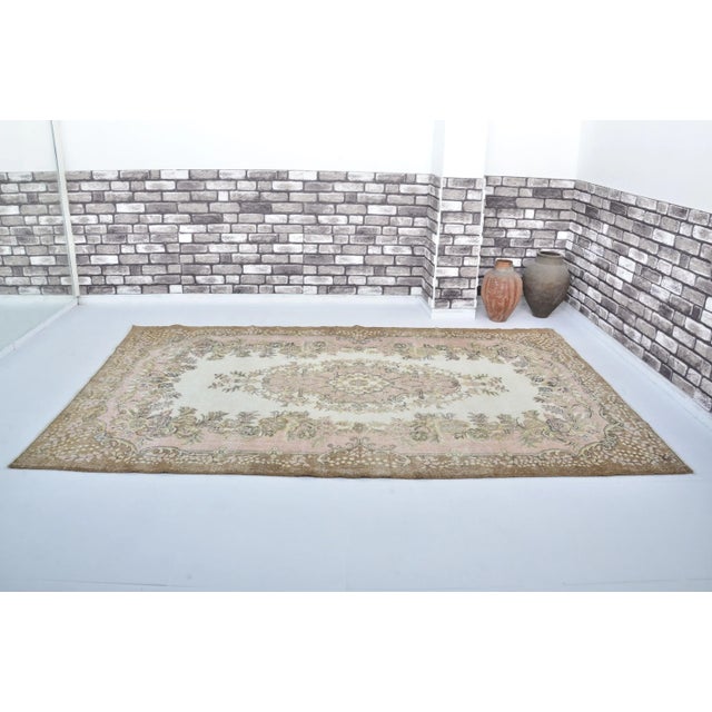 1960s Pastel Muted Pink & Brown Color Decorative Hand Made Rug For Sale - Image 11 of 11