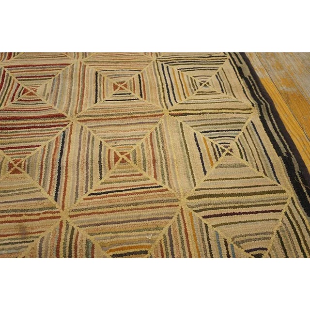 Camel 1890s Camel Log Cabin Folk Art American Hooked Rug 4' 5' 'X 4' 5'' Wowen Wool Carpet For Sale - Image 8 of 13