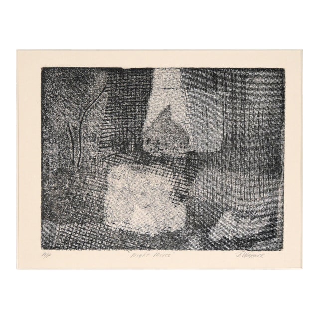"Night Moves" - Abstract Etching in Ink on Paper (Artist's Proof) by Doris Warner For Sale