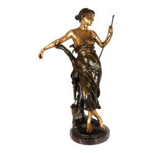 “Diana, the Huntress” by Eugene Marioton, French Antique Bronze Sculpture