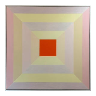 French Artist Patrice Bertin Square Composition Oil on Canvas Signed and Custom Framed For Sale