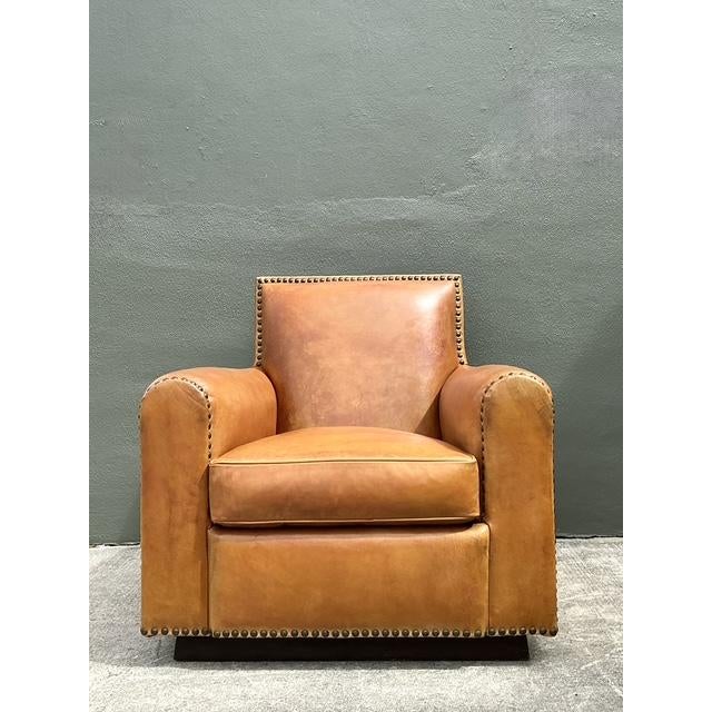 Wood Vintage Ralph Lauren Nailhead Leather Club Chair For Sale - Image 7 of 12