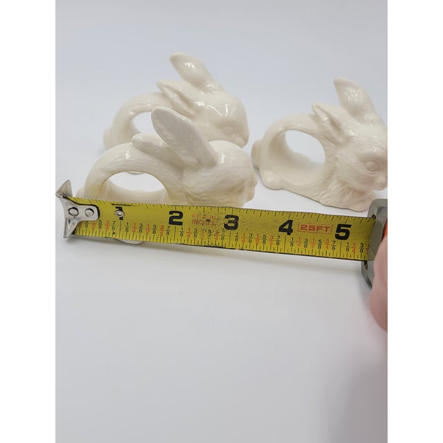 1990s Farmhouse Glazed White Ceramic Bunny Napkin Rings-Set of 4 For Sale - Image 12 of 12