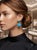 Metal Natural Turquoise, Emerald & Diamond Earring in 14k Gold For Sale - Image 7 of 8
