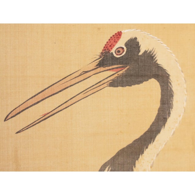 Tan XL Meiji Era "Two Cranes" by Kishida Kinkoku, Japanese Silk Scroll Painting in Wooden Case For Sale - Image 8 of 17