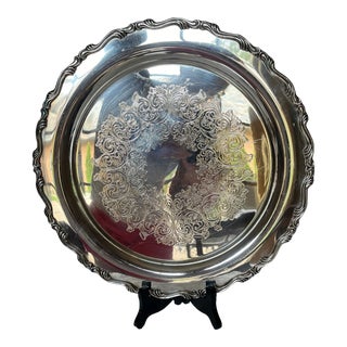 Silverplated Wm Rogers Round Serving Tray For Sale