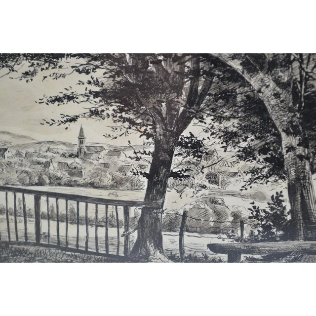Black French School From the Beginning of the 20th Century. Ink Drawing Representing the Village of “St-Honore-Les-Bains”, Signed For Sale - Image 8 of 9