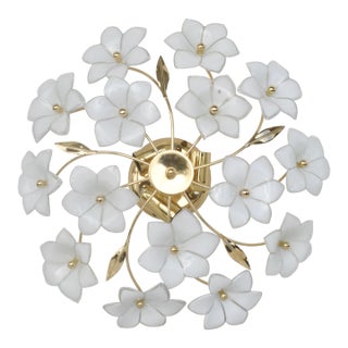 1940s Italian Delicious Murano Ceiling Light White Flowers For Sale