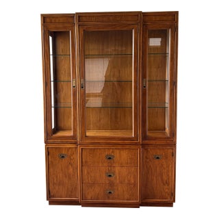 1980s Drexel Heritage “Passage” Series Lighted China/Display Hutch, Champagne Style For Sale
