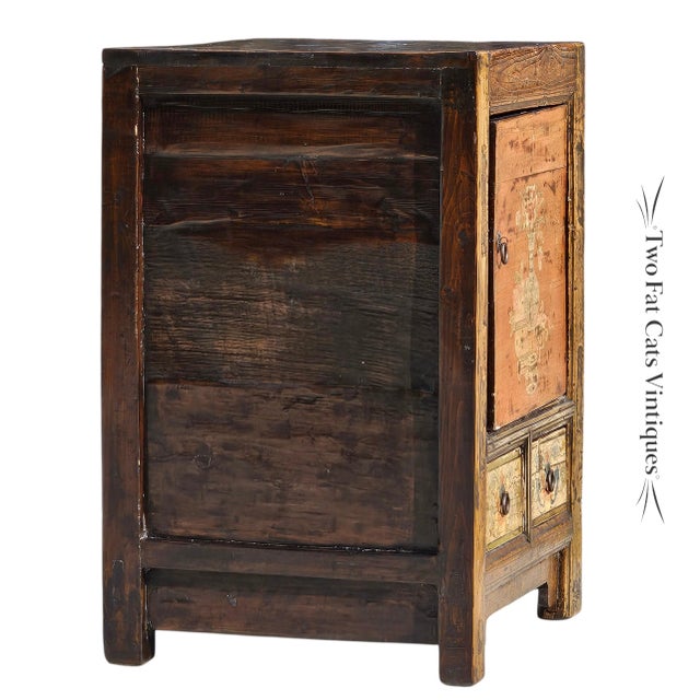 Wood Early 20th Century Hand-Painted Mongolian Elmwood Chinese Chest Cabinet For Sale - Image 7 of 16
