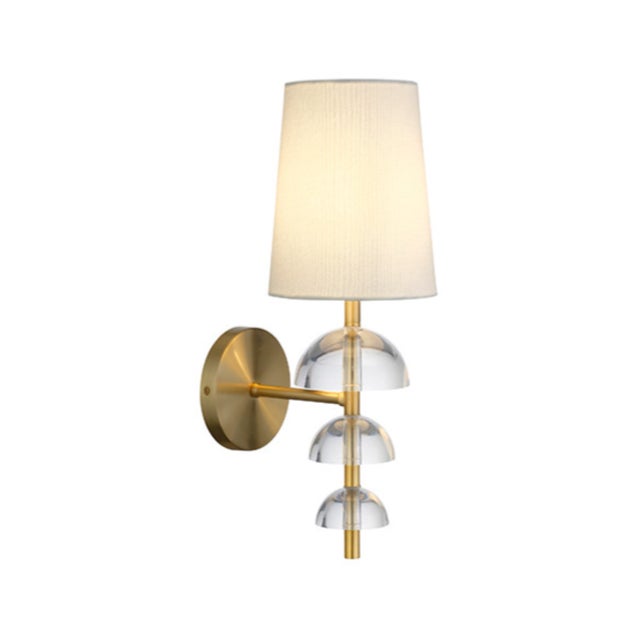 Contemporary Matthew Izzo Home Demi Antique Brass and Stacked Acrylic Hemisphere Detail Wall Sconce With White Shade For Sale - Image 3 of 9