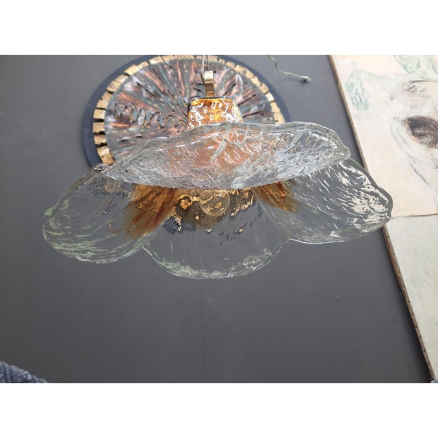 Metal Floral Pendant Lamp attributed to Mazzega, 1970s For Sale - Image 7 of 17