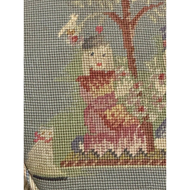 A Pair of Vintage Poufs Foot Stools Needlepoint Embroidery French Design For Sale - Image 4 of 8