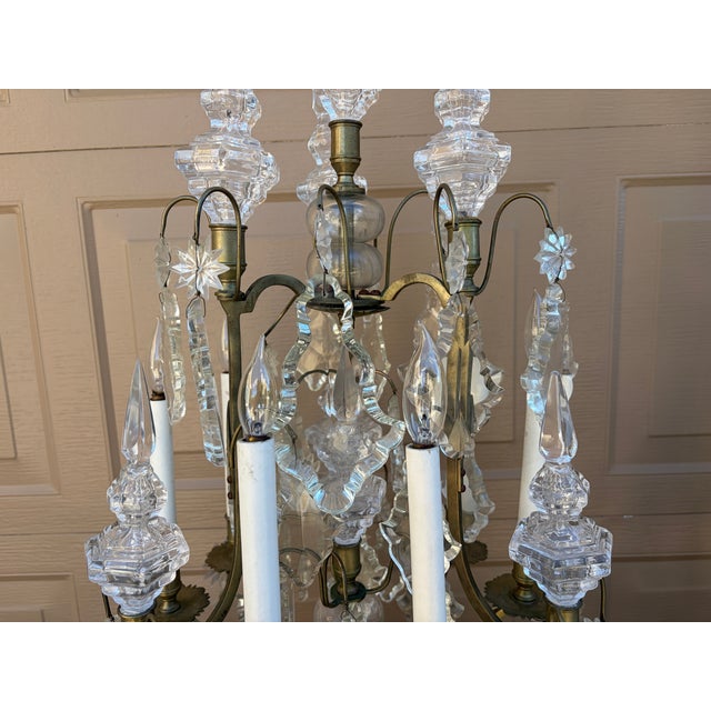 Early 20th Century French Brass & Crystal Six-Light Girandole Lamps - Pair For Sale - Image 13 of 17