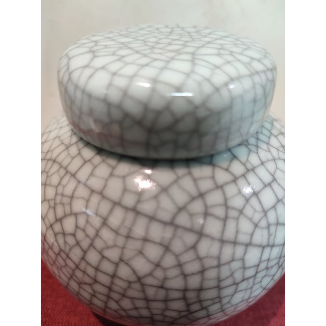 Ceramic Chinese Ceramic Pot Guan Ware Crackle Glaze Celadon Tea Jar For Sale - Image 7 of 11