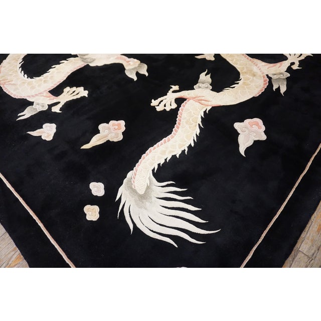 Textile 1980s Black Dragon Vintage Chinese Peking Rug 9'x 12' Handknotted Wool Carpet For Sale - Image 7 of 8