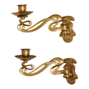 Art Nouveau Brass Taper Candlestick Rotating Sconces