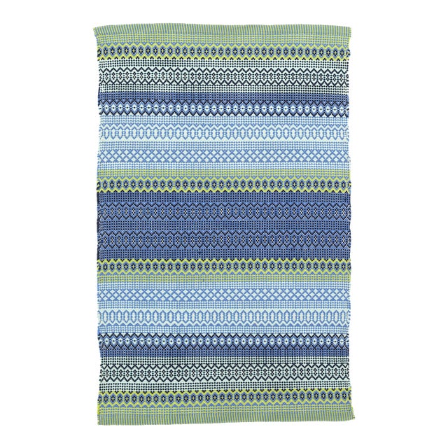 Dash & Albert by Annie Selke Fiesta Stripe French Blue/Green Indoor/Outdoor Rug, 3' x 5' For Sale