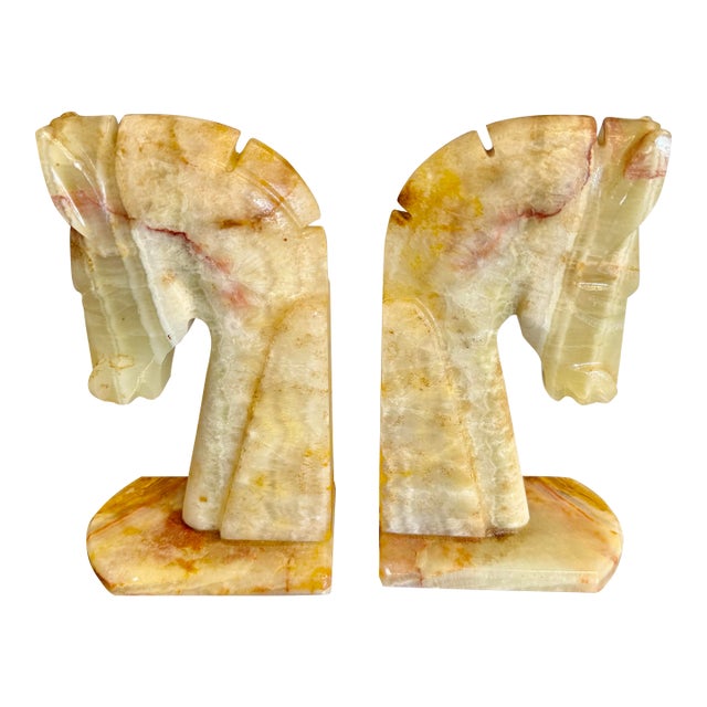 Horse Head Alabaster Bookends For Sale