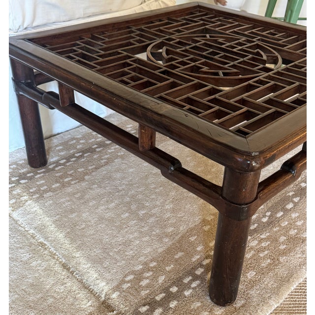 Antique Chinese Elmwood (Yumu) Kang Table – Hand-Cut Mortise & Tenon Joinery With Shou Medallion Fretwork, Qing Dynasty For Sale - Image 10 of 13