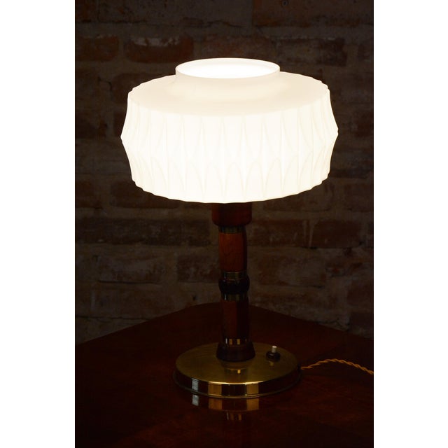 1960s Mid-Century Table Lamp in Walnut, Brass and Glass, Czech, 1960s For Sale - Image 5 of 12