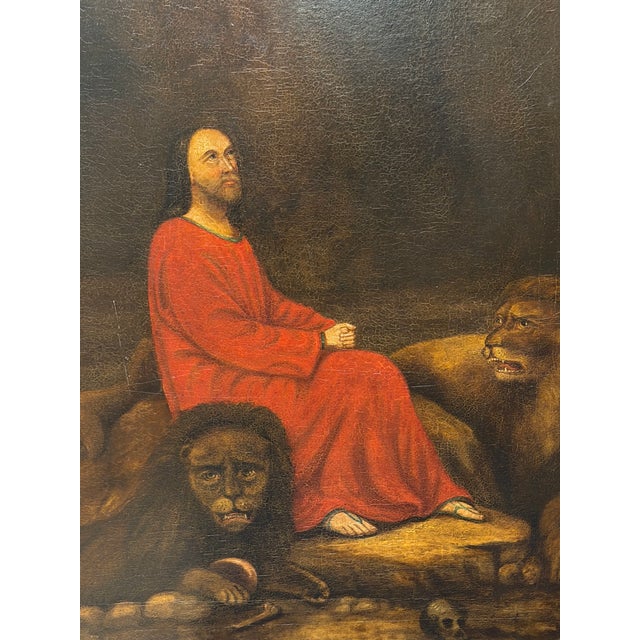 Victorian Biblical Narrative Oil Painting "Daniel in the Lions' Den" Signed and Dated 1881 Attributed to Isaac Findler...