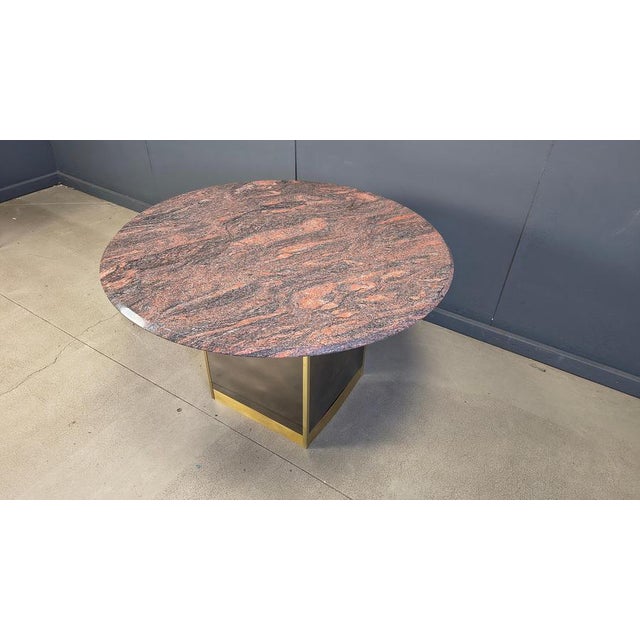 Brown Vintage Round Granite and Brass Center Table attributed to Belogchrom, 1970s For Sale - Image 8 of 18