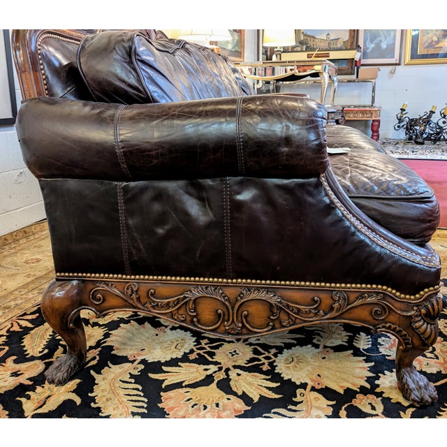 Traditional Late 20th Century Whittmore Sherrill Mahogany & Leather Sofa For Sale - Image 3 of 12