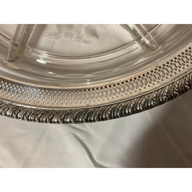 Traditional Large Early 20th Century Sterling Etched Crystal Divided Serving Dish For Sale - Image 3 of 7