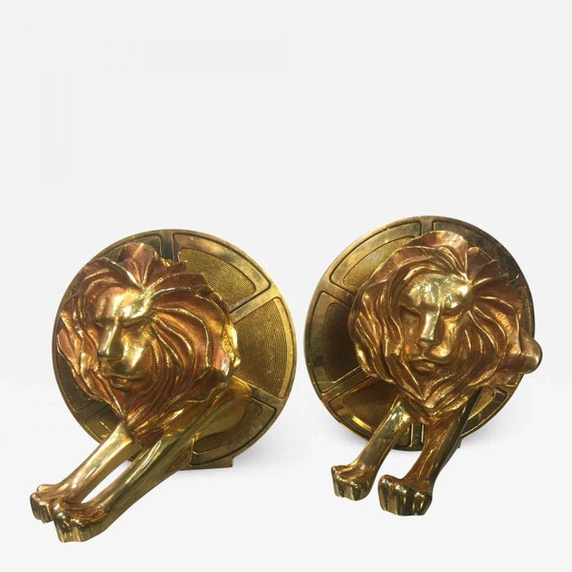 1970s Arthus Bertrand Gilded Bronze Lion and Film Reel Bookends For Sale - Image 11 of 11