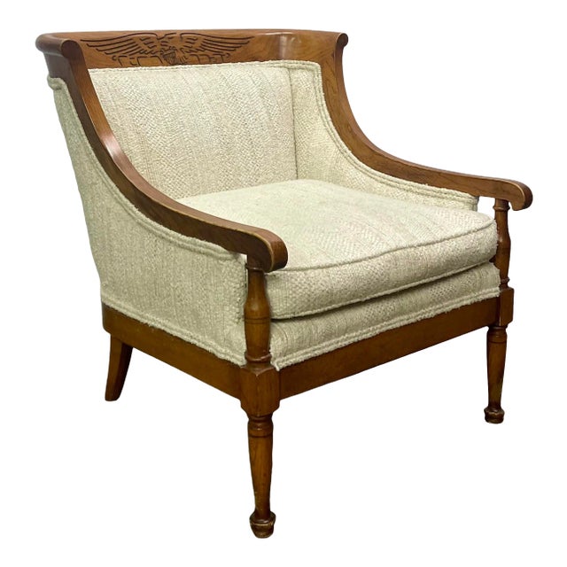 Vintage Statton Furniture Mahogany & Textured Slub Upholstery Club Chair For Sale