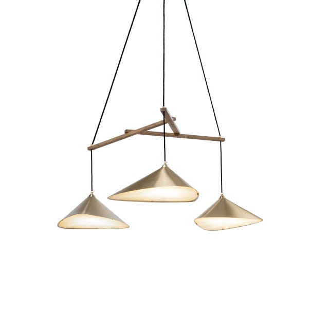 Wood Emily Group of Three Pendant in Metallic Tones by Daniel Becker For Sale - Image 7 of 7