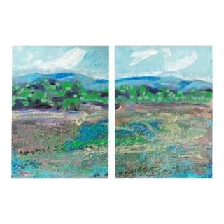 1989 “Wildflower Mountain” Abstract Acrylic Landscape Diptych by Harry Hilson For Sale