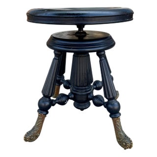 Antique Ebony Piano Stool W Bronze Feet For Sale