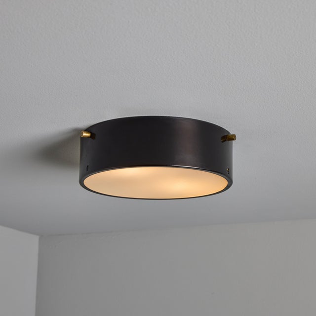 1960s Round Black Metal and Opaline Glass Ceiling Lamp by Bruno Gatta for Stilnovo For Sale - Image 12 of 16