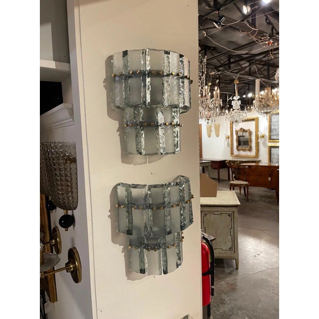 Green Murano Glass & Brass Sconces - A Pair For Sale - Image 4 of 7