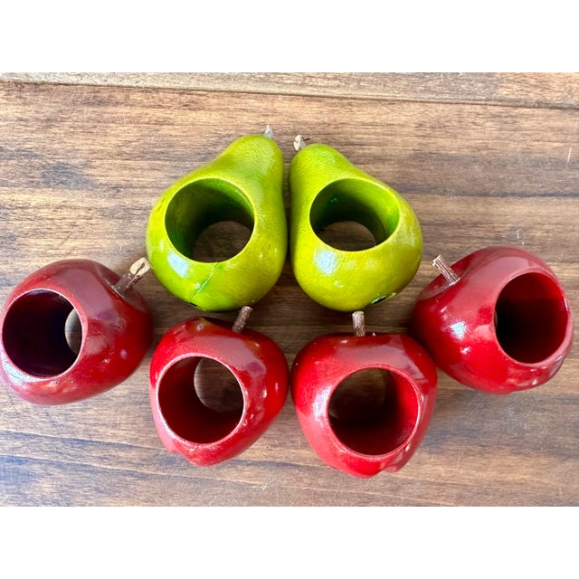Late 20th Century Vintage Apples and Pears Napkin Rings- Set of 6 For Sale - Image 11 of 12